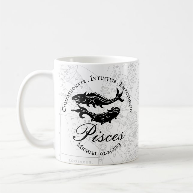 Mug Traits Zodiac personnalisés Vintages Noir Blanc (Gauche)
