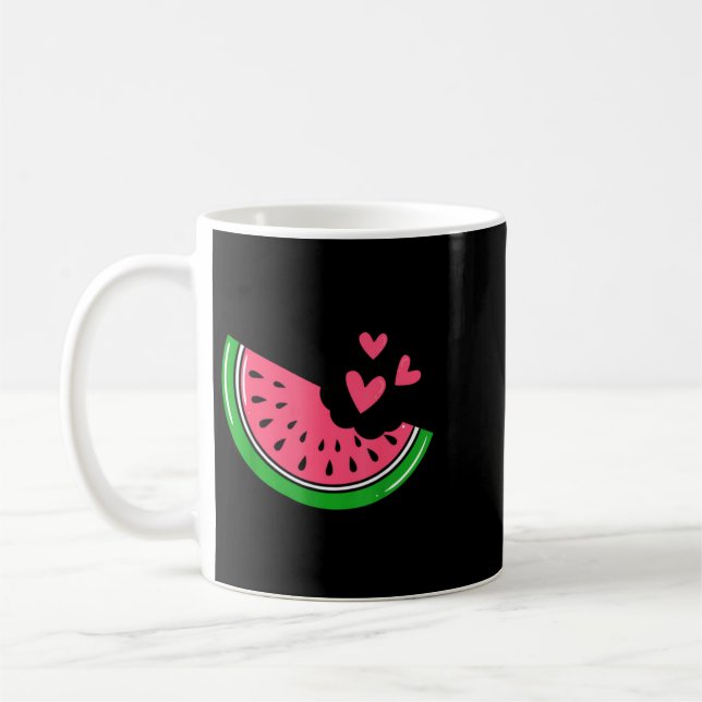 Mug Tranche de pastèque mignonne mordue avec des coeur (Gauche)