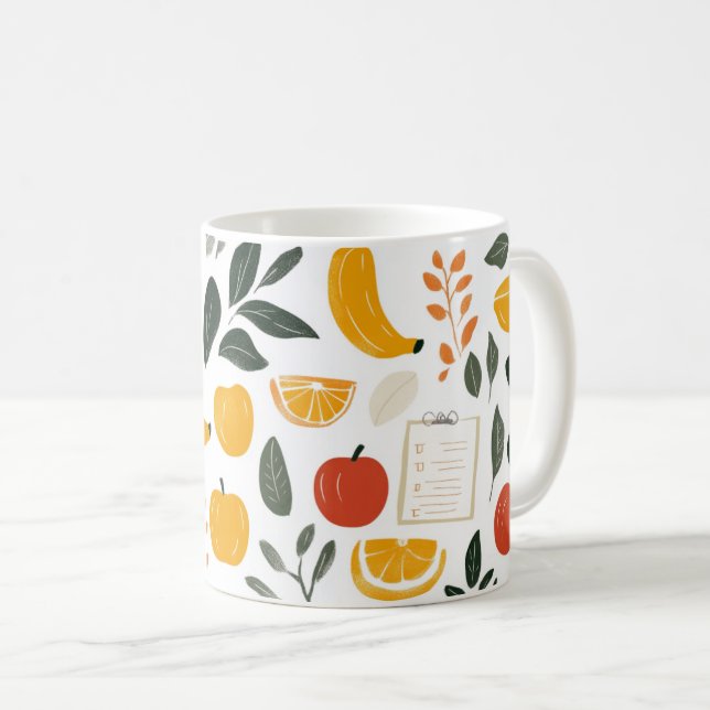 Mug Tranches de bananes, de pommes et d'oranges.  (Devant droit)