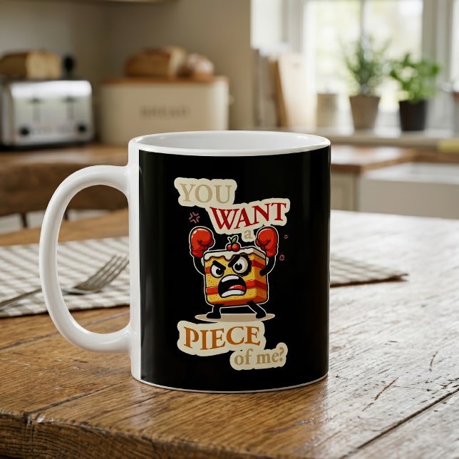 Mug Tranches de gâteau en colère drôle prêtes à se bat (Funny Angry Cake Slice Ready to Fight Cartoon. Coffee Mug)