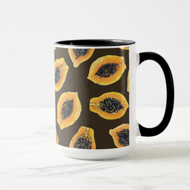 Mug Tranches de Papaya sur brun foncé (Droite)