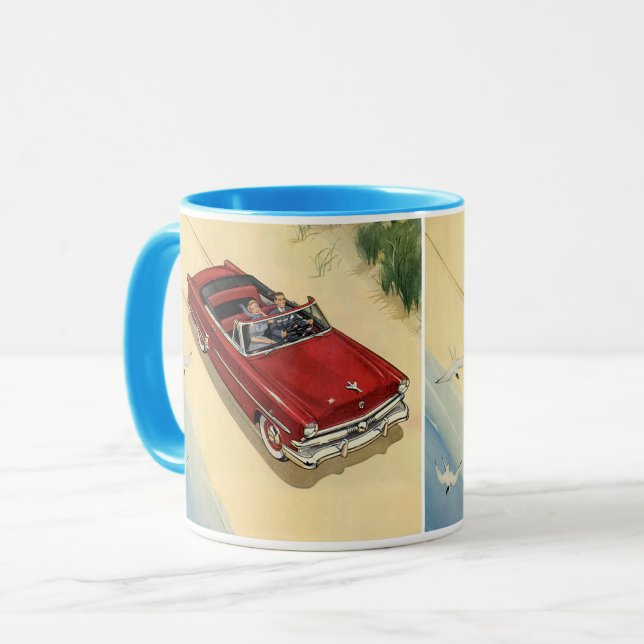 Mug Transport vintage, Red Convertible Car Beach (Devant gauche)