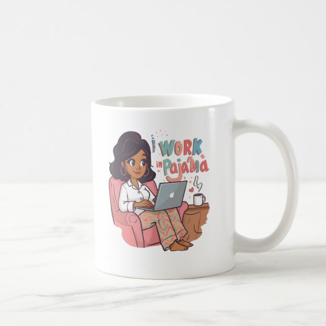 Mug Travail en Pyjama - Drôle Vibes de travail (Droite)