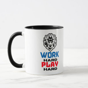 MUG TRAVAILLER DUR JOUER DUR, LION