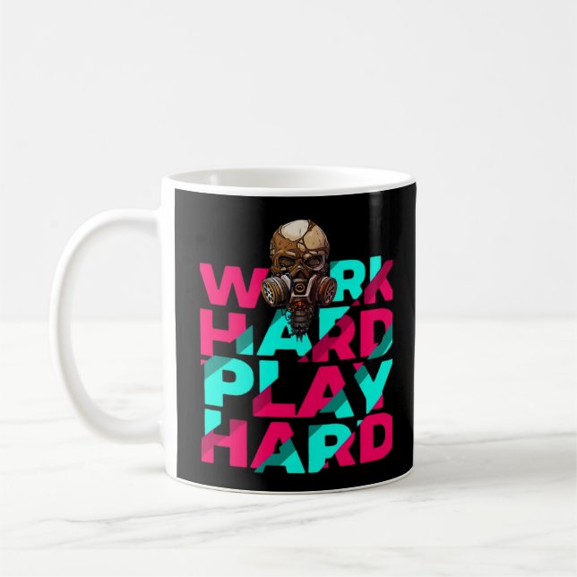Mug Travailler dur Jouer dur Motivation crâne dur Esse (Gauche)