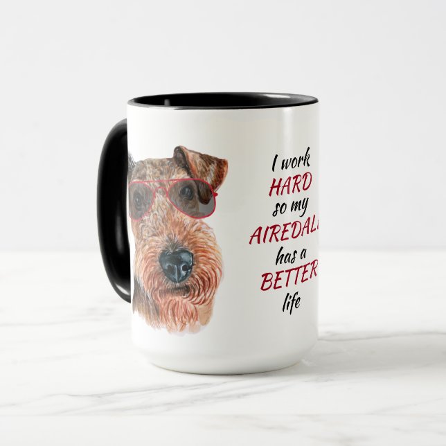 Mug Travailler dur pour mon chien Airedale (Devant gauche)