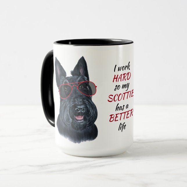 Mug Travailler dur pour mon chien Terrier écossais (Devant gauche)