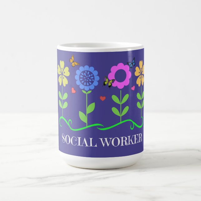 Mug "Travailleur social," fleurs printanières graphiqu (Centre)