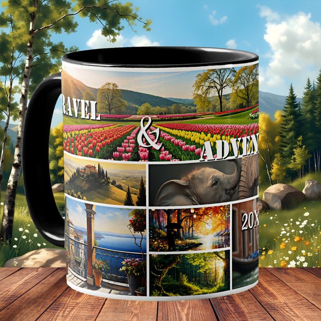 Mug Travel and Adventure Holiday Photo Collage  (Mug featuring a collage with 9 of your favorite travel or holiday pictures - adventure keepsake)