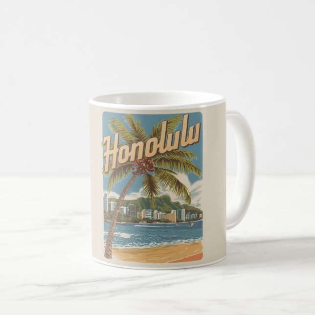 Mug Travel Honulu, Hawaii cadeaux de plage tropicale (Devant droit)