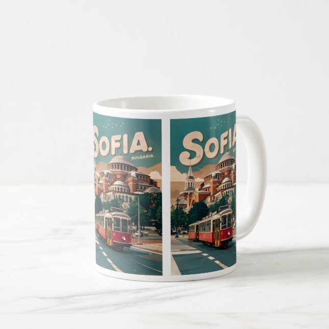 Mug Travel Sofia, bulgarie cadeaux vintages ville tram (Devant droit)