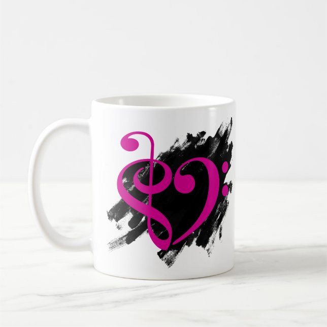 Mug Treble et Bass Clef Coeur de musique Fuchsia (Gauche)