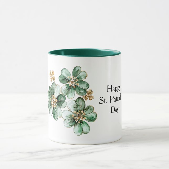 Mug Trèfle à paillettes vert or jour de la Saint-Patri (Centre)