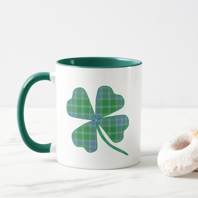 Mug Trèfle à quatre feuilles carreauté vert Lucky  (Avec donut)