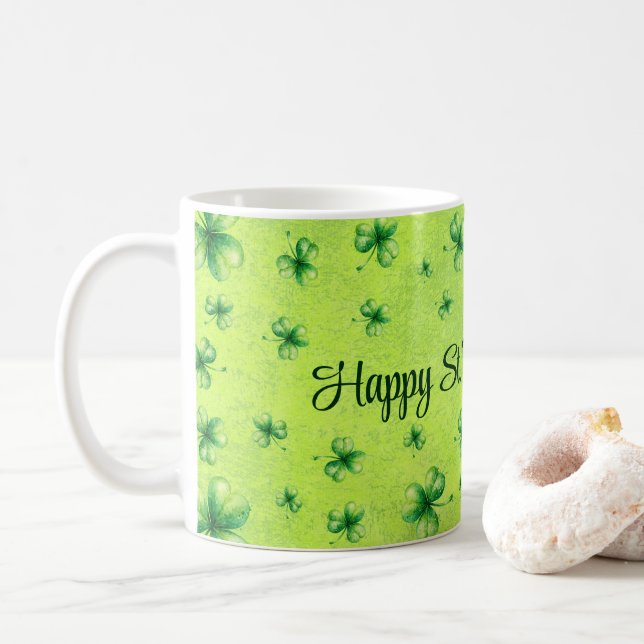 Mug Trèfle aquarelle de la Saint-Patrick sur fond vert (Avec donut)
