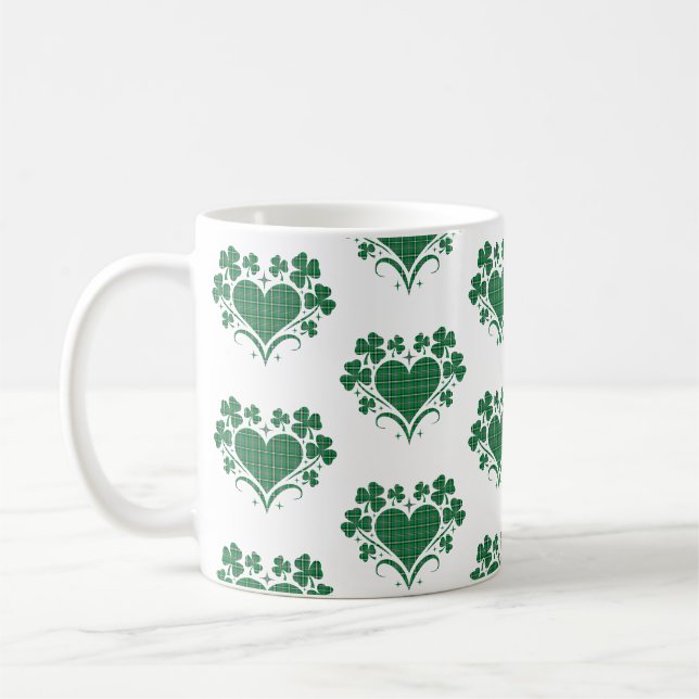 Mug Trèfle en forme de cœur à carreaux vert classique (Gauche)