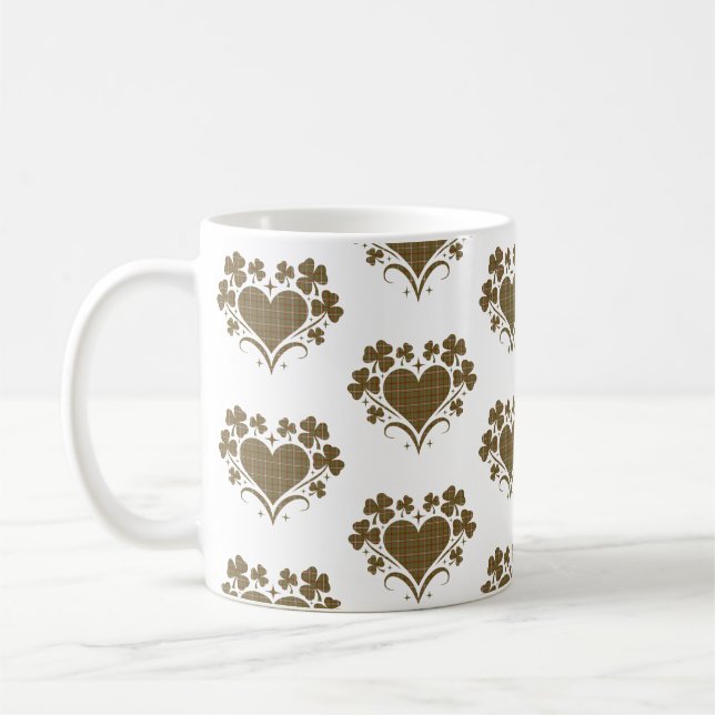 Mug Trèfle en forme de cœur carreauté olive Classique  (Gauche)