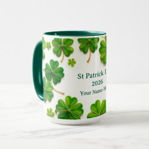 Mug Trèfle vert chanceux moderne avec garniture dorée