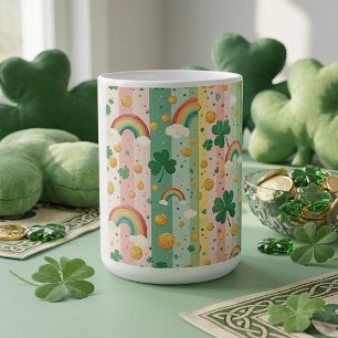 Mug Trèfles arc-en-ciel irlandais pastel rose vert
