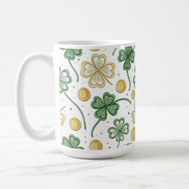 MUG TRÈFLES CELTIQUES IRLANDAIS VERT ET OR (Gauche)