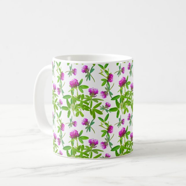 Mug Trèfles rouges sur fond blanc (Devant gauche)