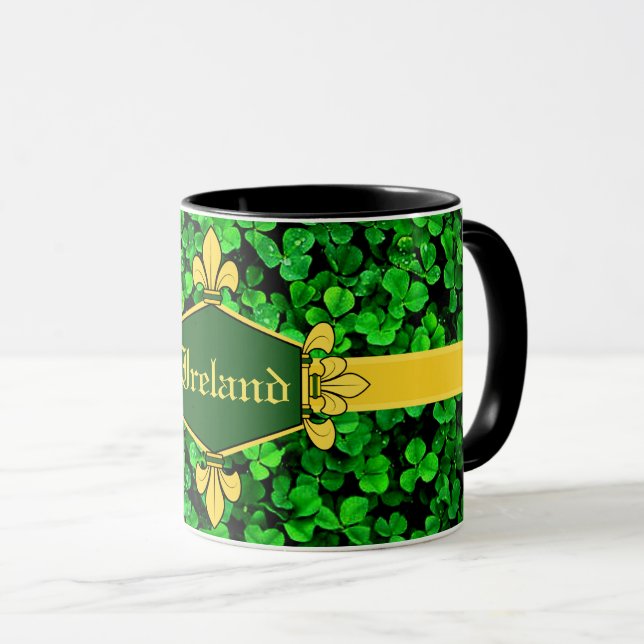 Mug Trèfles verts Irlande, Personnaliser avec nom 10 (Devant droit)