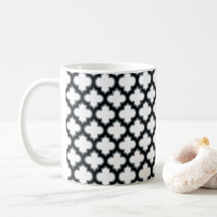Mug Trellis blanc et noir, treillis, Quatrefoil