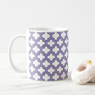 Mug Trellis blanc et violet, treillis, Quatrefoil