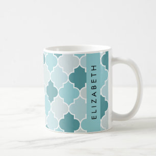 Mug Trellis Bleu Marocain, Quatrefoil, Votre Nom