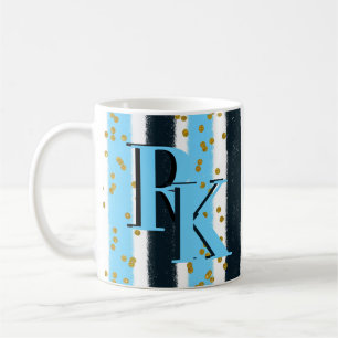 Mug Trendy Blue Stripe Gold Parties scintillant Monogr