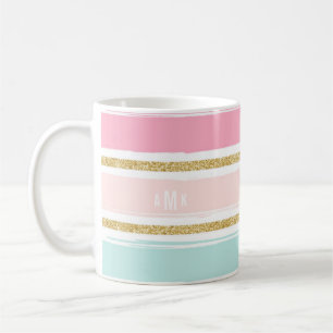 Mug Trendy Brush Stripes avec Parties scintillant d'or