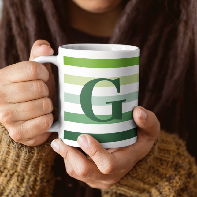 Mug Trendy Green Stripes avec Monogramme (Créateur téléchargé)