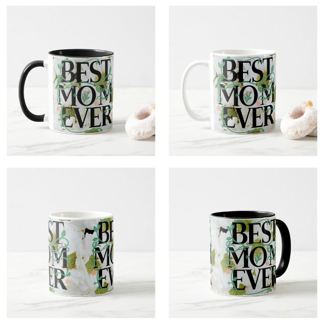 Mug Trendy Meilleure Maman Blanc Floral Moderne (Trendy Best Mom Ever White Floral Modern Mug)