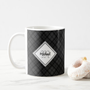 Mug Trendy noir blanc tartan Personnaliser Monogramme