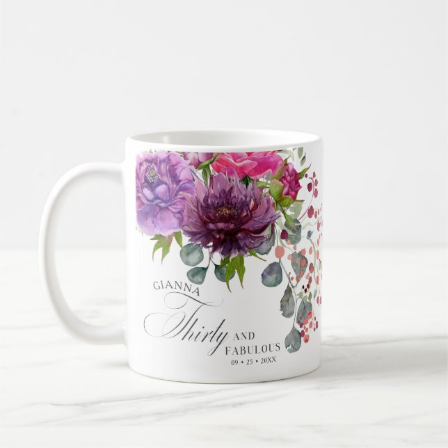 Mug Trente et fabuleux Elégant Floral 30e anniversaire (Gauche)