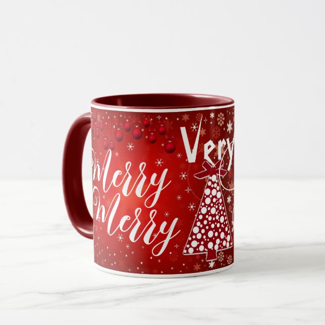 Mug Très Joyeux sapin de Noël Rouge Custom Calligraphi (Devant gauche)