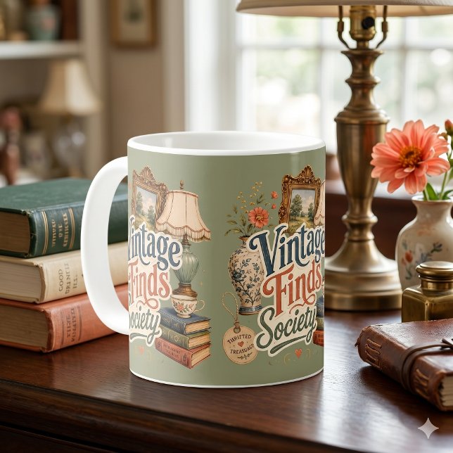 Mug Trésors de Cottage Vintage Vert (Vintage Finds Cottagecore Treasures Green Coffee Mug)