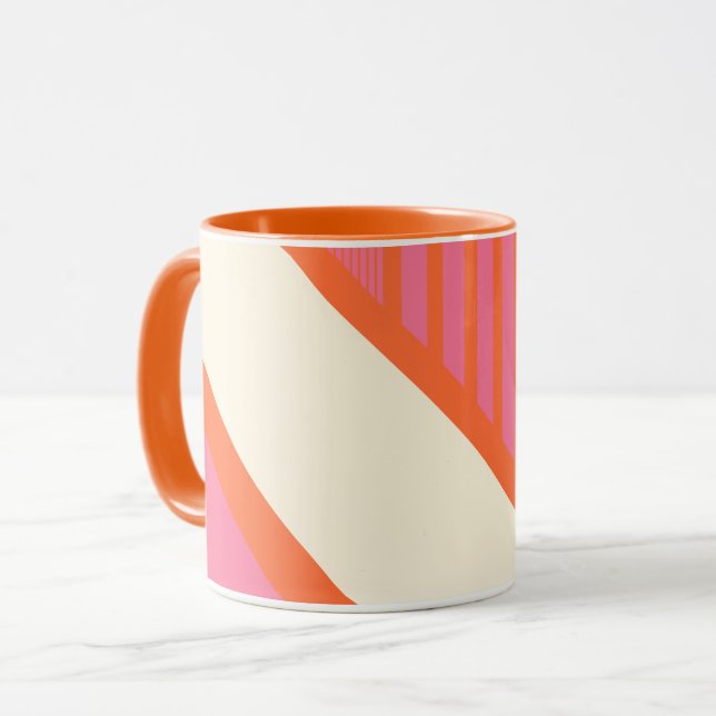 Mug Triangle rayures en rose, orange et crème (Devant gauche)