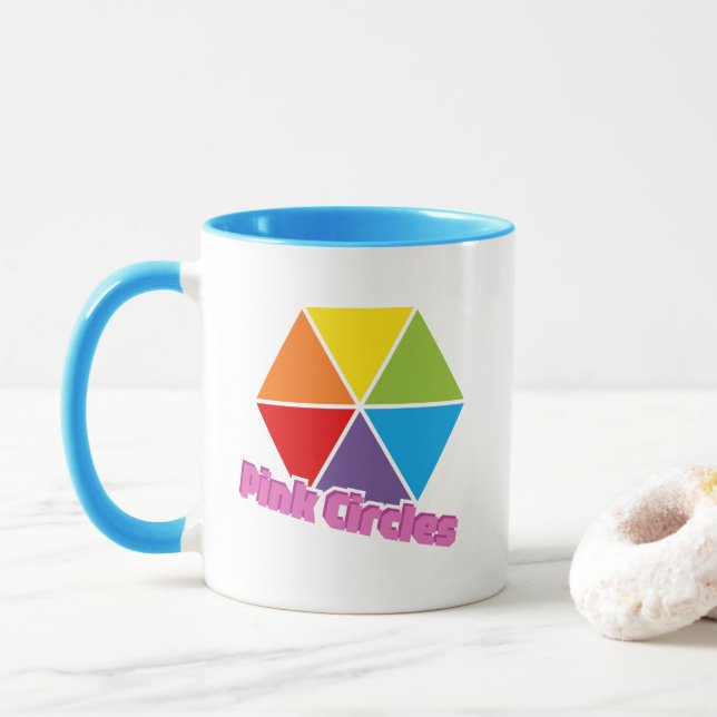 Mug Triangles colorés avec Cercles roses Texte (Avec donut)