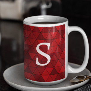 Mug Triangles Géométriques Rouges Modernes Monogramme