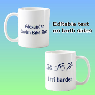 Mug Triathlon nom personnalisé et texte plaisir sport
