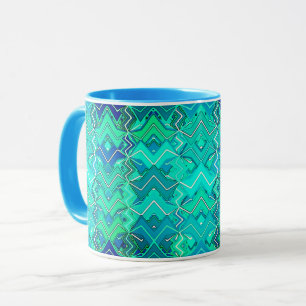 Mug Tribal Batik Imprimer, Turquoise, Aqua et Turquois