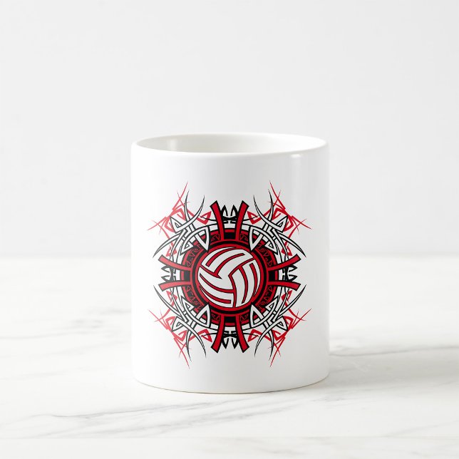 Mug Tribal de volleyball Mandala Sports rouges et noir (Créateur téléchargé)
