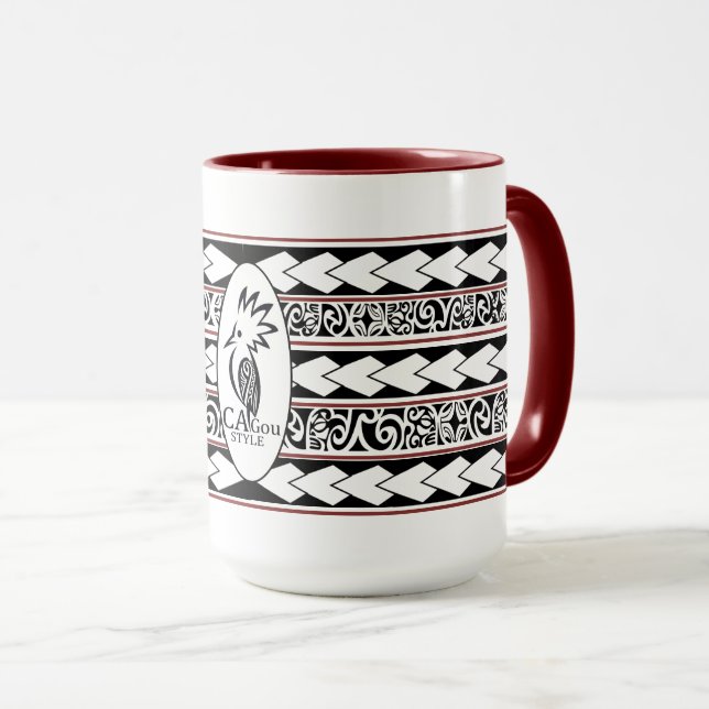 Mug Tribal Ethnic Rouge Bordeaux (Devant droit)