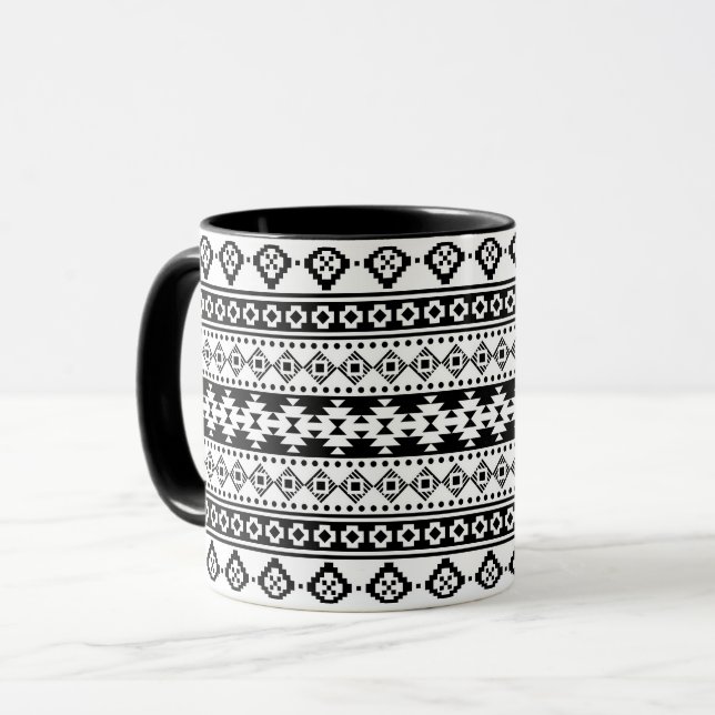 Mug Tribal géométrique noir et blanc (Devant gauche)