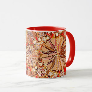 Mug Tribal Mandala Print, Brown, beige et rouge