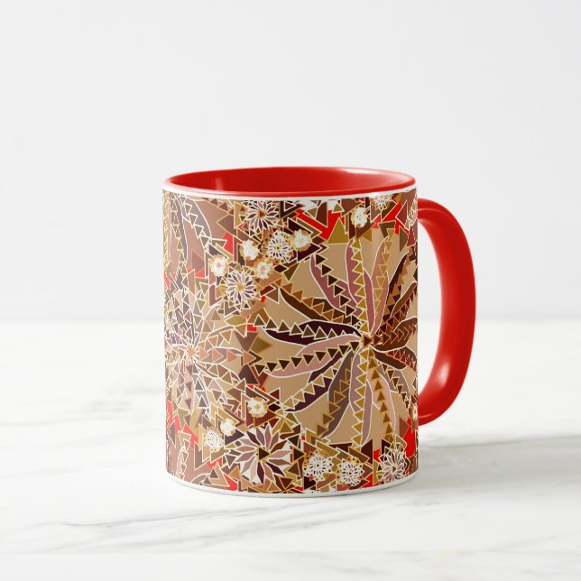 Mug Tribal Mandala Print, Brown, beige et rouge (Devant droit)