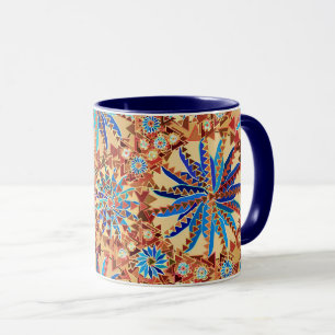 Mug Tribal Mandala Print, Camel Tan et Denim Blue