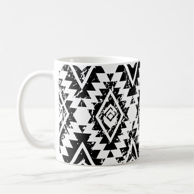 Mug Tribal Navajo : blanc noir géométrique. (Gauche)