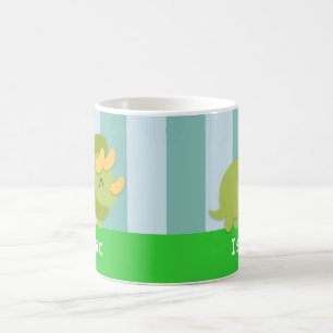 Mug Triceratops vert et jaune de Kawaii pour des